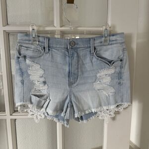 Mudd Distressed White Lace Hem Flex Stretch Denim Cut Off Shorts Women's 11 New